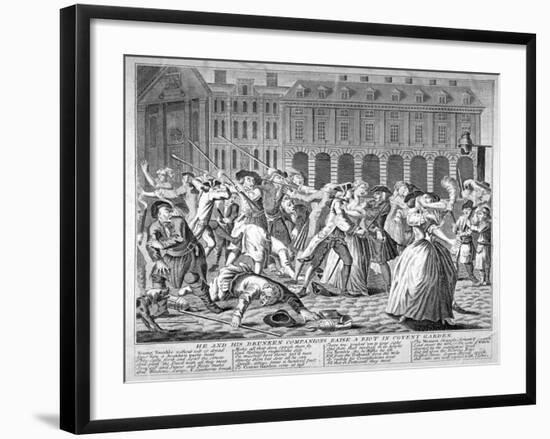 'He and his drunken companions raise a riot in Covent Garden', 1735-Anon-Framed Giclee Print