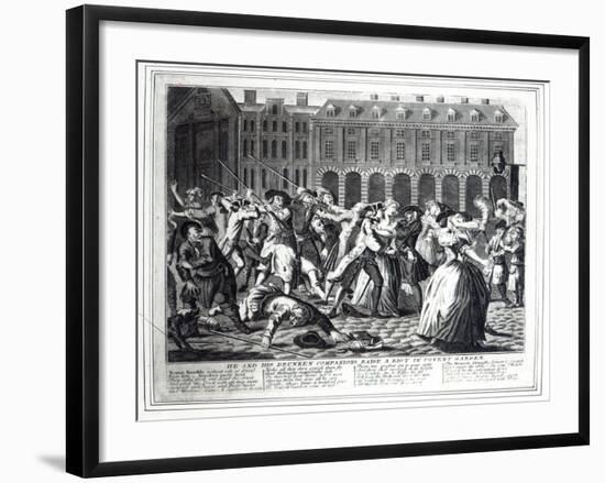 He and His Drunken Companions Raise a Riot in Covent Garden-English School-Framed Giclee Print