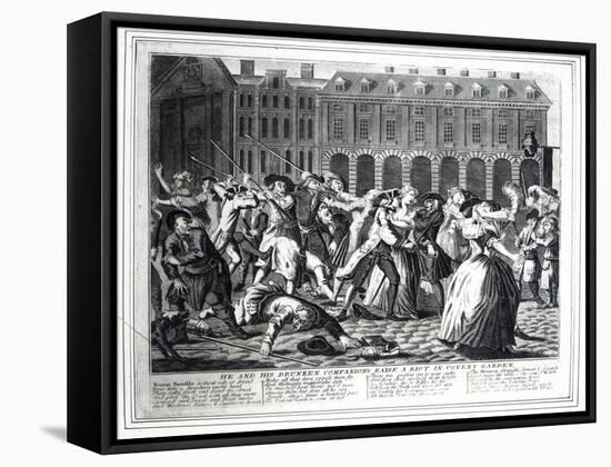 He and His Drunken Companions Raise a Riot in Covent Garden-English School-Framed Stretched Canvas
