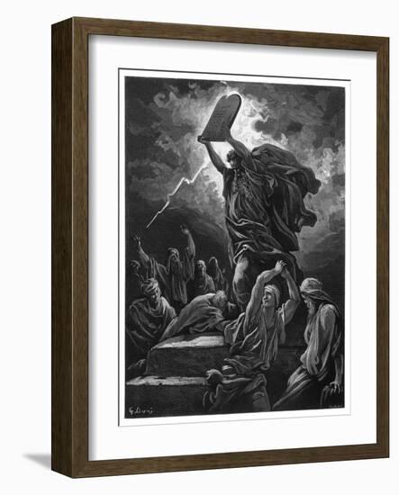 He Breaks the Tables of the Law Because During His Absence the Israelites Have Gone-Gustave Dor?-Framed Art Print