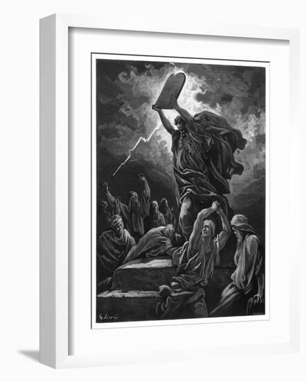 He Breaks the Tables of the Law Because During His Absence the Israelites Have Gone-Gustave Dor?-Framed Art Print