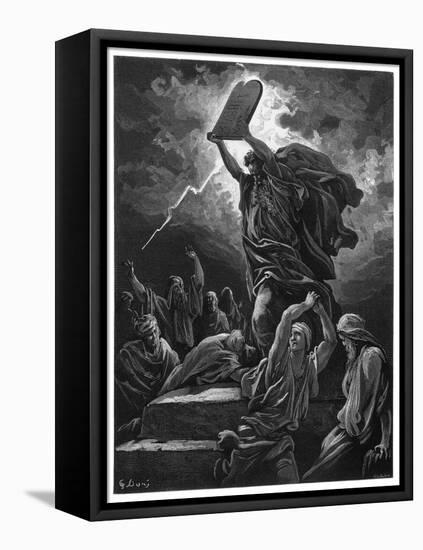 He Breaks the Tables of the Law Because During His Absence the Israelites Have Gone-Gustave Dor?-Framed Stretched Canvas