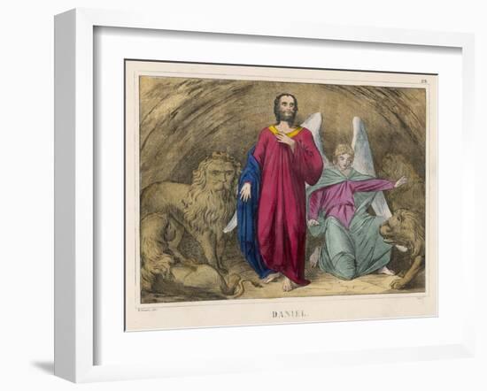 He is Cast into a Cellar Full of Lions But an Angel Persuades Them Not to Eat Him-null-Framed Art Print