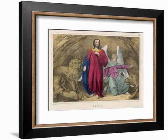 He is Cast into a Cellar Full of Lions But an Angel Persuades Them Not to Eat Him-null-Framed Art Print