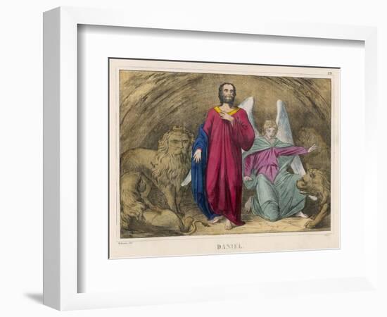 He is Cast into a Cellar Full of Lions But an Angel Persuades Them Not to Eat Him-null-Framed Art Print