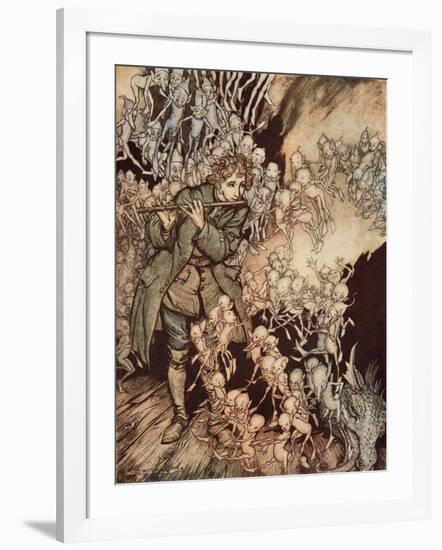 'He Played Until the Room Was Entirely Filled with Gnomes', Pub. 1917-Arthur Rackham-Framed Giclee Print