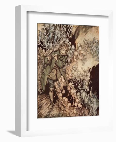 'He Played Until the Room Was Entirely Filled with Gnomes', Pub. 1917-Arthur Rackham-Framed Giclee Print