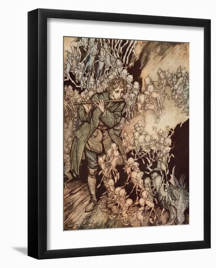 'He Played Until the Room Was Entirely Filled with Gnomes', Pub. 1917-Arthur Rackham-Framed Giclee Print