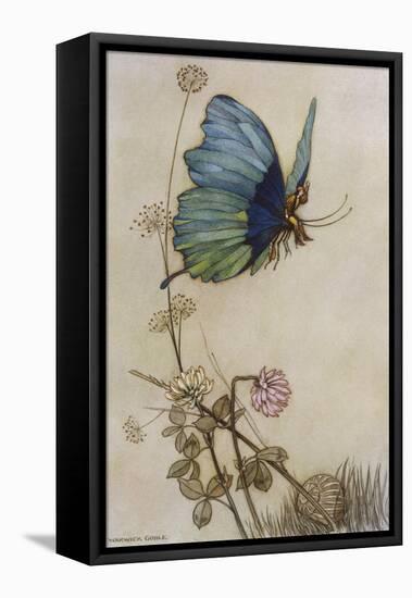 He Rides on the Back of a Butterfly-Warwick Goble-Framed Stretched Canvas