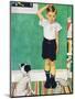 He’s Going to Be Taller Than Dad (or Boy Measuring Himself on Wall)-Norman Rockwell-Mounted Giclee Print