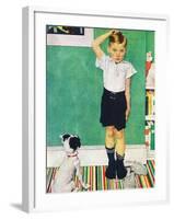 He’s Going to Be Taller Than Dad (or Boy Measuring Himself on Wall)-Norman Rockwell-Framed Giclee Print