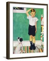 He’s Going to Be Taller Than Dad (or Boy Measuring Himself on Wall)-Norman Rockwell-Framed Giclee Print