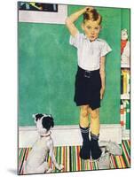 He’s Going to Be Taller Than Dad (or Boy Measuring Himself on Wall)-Norman Rockwell-Mounted Giclee Print