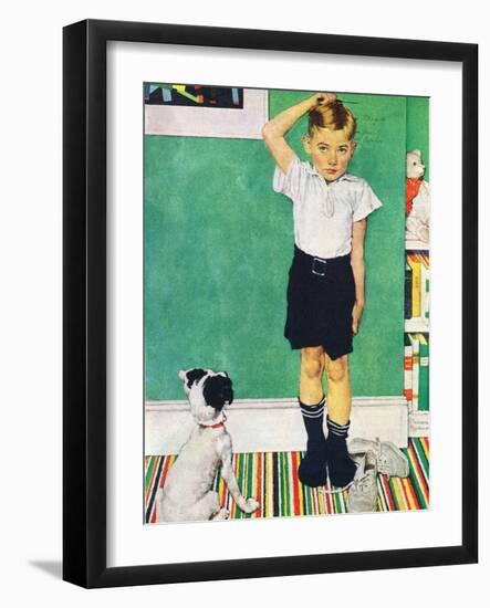 He’s Going to Be Taller Than Dad (or Boy Measuring Himself on Wall)-Norman Rockwell-Framed Premium Giclee Print