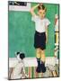 He’s Going to Be Taller Than Dad (or Boy Measuring Himself on Wall)-Norman Rockwell-Mounted Premium Giclee Print