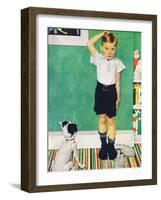 He’s Going to Be Taller Than Dad (or Boy Measuring Himself on Wall)-Norman Rockwell-Framed Giclee Print