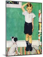 He’s Going to Be Taller Than Dad (or Boy Measuring Himself on Wall)-Norman Rockwell-Mounted Giclee Print