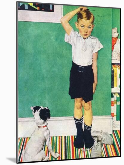 He’s Going to Be Taller Than Dad (or Boy Measuring Himself on Wall)-Norman Rockwell-Mounted Giclee Print