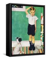 He’s Going to Be Taller Than Dad (or Boy Measuring Himself on Wall)-Norman Rockwell-Framed Stretched Canvas