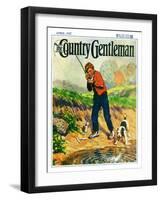 "He's Got a Fish!," Country Gentleman Cover, April 1, 1927-George Brehm-Framed Giclee Print