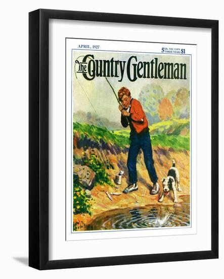 "He's Got a Fish!," Country Gentleman Cover, April 1, 1927-George Brehm-Framed Giclee Print