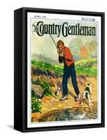 "He's Got a Fish!," Country Gentleman Cover, April 1, 1927-George Brehm-Framed Stretched Canvas