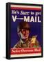 He's Sure to get V-Mail Safest Overseas Mail WWII War Propaganda Art Print Poster-null-Framed Poster