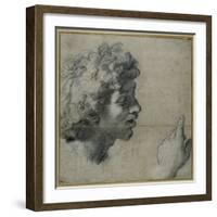 Head and Hand Study, 1518-20 (Pencil on Paper)-Raphael (1483-1520)-Framed Giclee Print