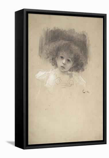 Head and Shoulders Portrait of a Child-Gustav Klimt-Framed Stretched Canvas