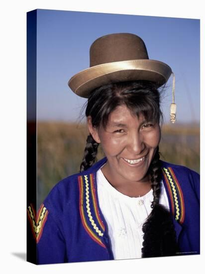 Head and Shoulders Portrait of a Smiling Uros Indian Woman, Lake Titicaca, Peru-Gavin Hellier-Stretched Canvas