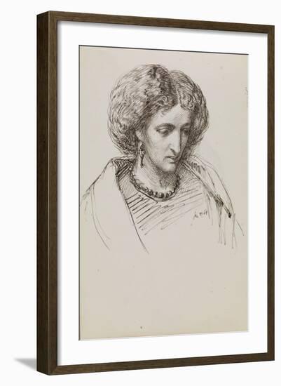 Head and Shoulders Portrait Sketch of Woman with Eyes Downcast, 19Th Century (Pen, Ink)-John Brett-Framed Giclee Print