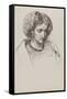 Head and Shoulders Portrait Sketch of Woman with Eyes Downcast, 19Th Century (Pen, Ink)-John Brett-Framed Stretched Canvas