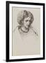 Head and Shoulders Portrait Sketch of Woman with Eyes Downcast, 19Th Century (Pen, Ink)-John Brett-Framed Giclee Print
