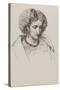 Head and Shoulders Portrait Sketch of Woman with Eyes Downcast, 19Th Century (Pen, Ink)-John Brett-Stretched Canvas