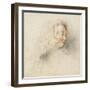 Head of a Boy in Profile (Black & Red Chalk on Stained Off-White Paper)-Jean Antoine Watteau-Framed Giclee Print