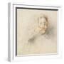 Head of a Boy in Profile (Black & Red Chalk on Stained Off-White Paper)-Jean Antoine Watteau-Framed Giclee Print