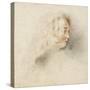 Head of a Boy in Profile (Black & Red Chalk on Stained Off-White Paper)-Jean Antoine Watteau-Stretched Canvas