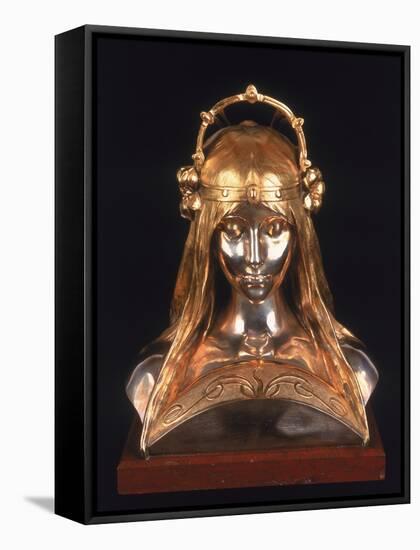 Head of a Girl, 1900 (Bronze, Silver and Parcel Gilt)-Alphonse Mucha-Framed Stretched Canvas