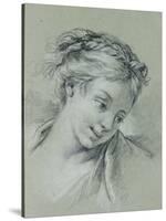 Head of a Girl Looking Down to the Right-Francois Boucher-Stretched Canvas