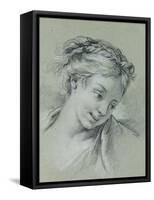 Head of a Girl Looking Down to the Right-Francois Boucher-Framed Stretched Canvas