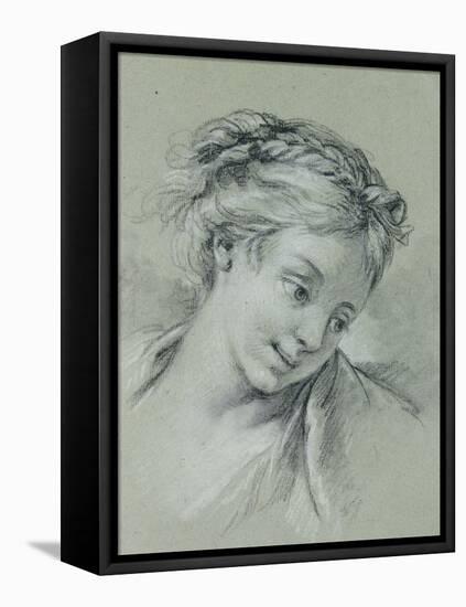 Head of a Girl Looking Down to the Right-Francois Boucher-Framed Stretched Canvas