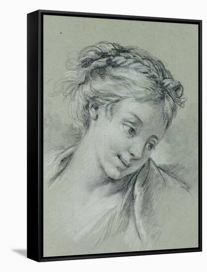 Head of a Girl Looking Down to the Right-Francois Boucher-Framed Stretched Canvas