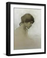 Head of a Girl (Pencil and Chalk on Paper)-Franz Dvorak-Framed Giclee Print