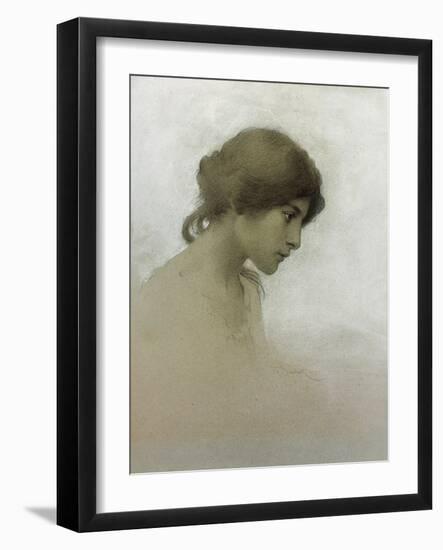 Head of a Girl (Pencil and Chalk on Paper)-Franz Dvorak-Framed Giclee Print