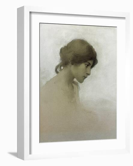 Head of a Girl (Pencil and Chalk on Paper)-Franz Dvorak-Framed Giclee Print