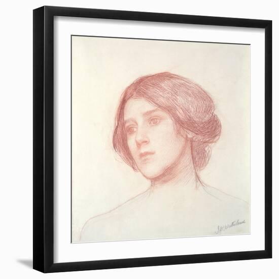 Head of a Girl (Red Chalk on Paper)-John William Waterhouse-Framed Giclee Print