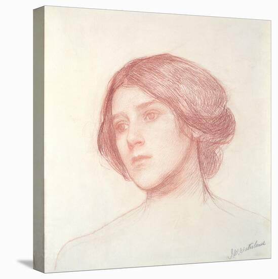 Head of a Girl (Red Chalk on Paper)-John William Waterhouse-Stretched Canvas