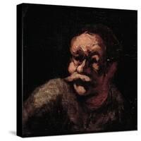 Head of a Man (Oil on Panel)-Honore Daumier-Stretched Canvas