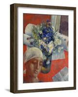 Head of a Woman and a Vase of Flowers, 1921-Kosjma Ssergej Petroff-Wodkin-Framed Giclee Print