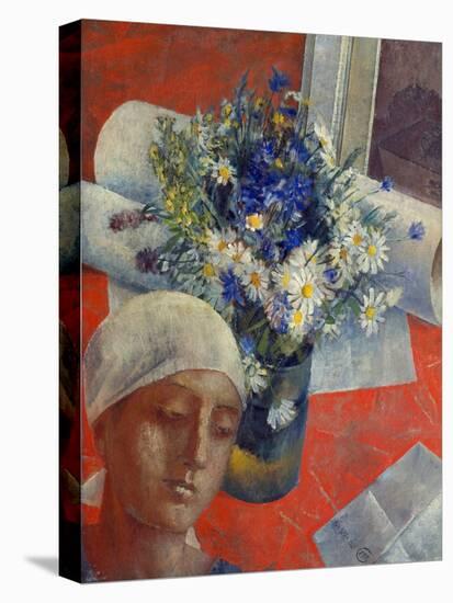 Head of a Woman and a Vase of Flowers, 1921-Kosjma Ssergej Petroff-Wodkin-Stretched Canvas